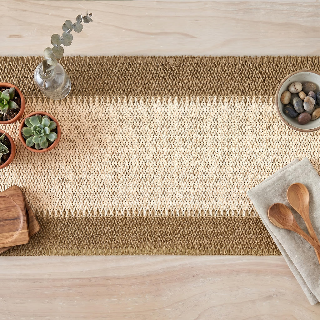Burlap Brown Farmhouse Rustic Paper Braided Table Runner, Seasonal Christmas Woven Kitchen Dining Table Decoration