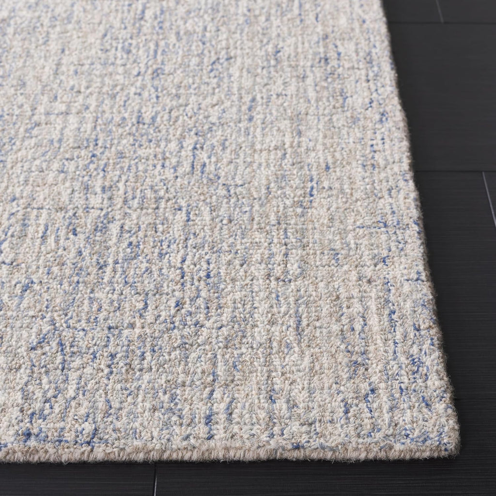 Abstract Area Rug - 10' x 14', Ivory & Blue, Handmade Wool