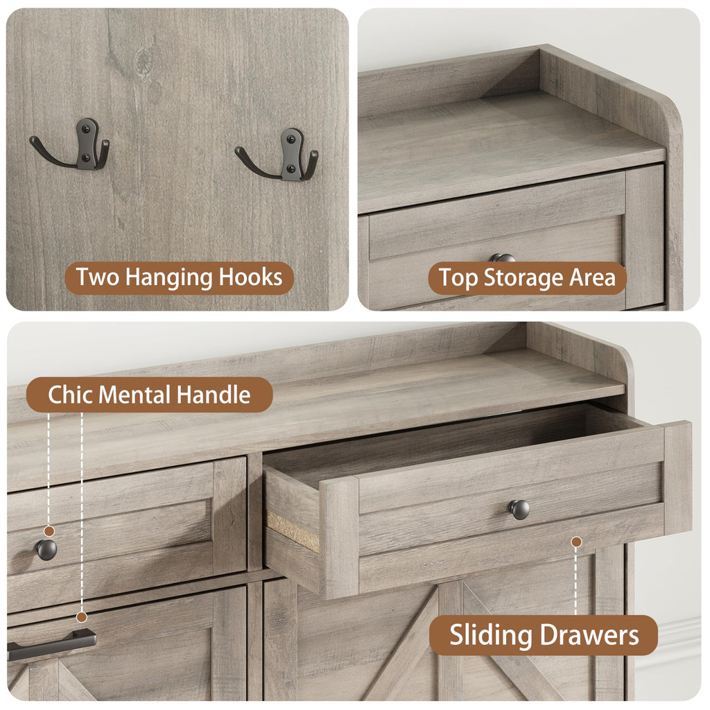 Shoe Cabinet with 4 Flip Drawers & 2 Top Drawers, 43" Tall Freestanding Narrow Wooden Shoe Storage Organizer, Hidden