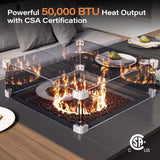 64" Gas Fire Pit Table for Outside Patio, 55,000 BTU Propane Firepit with Expandable Tabletop & Wind Guard - Image 4