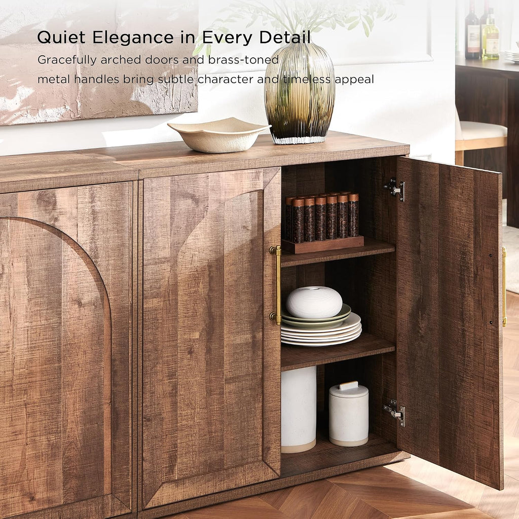 Arched Door Sideboard Buffet Cabinet Set of 2, Rustic Oak | Modular, Multi-Compartment Storage, Adjustable Shelf