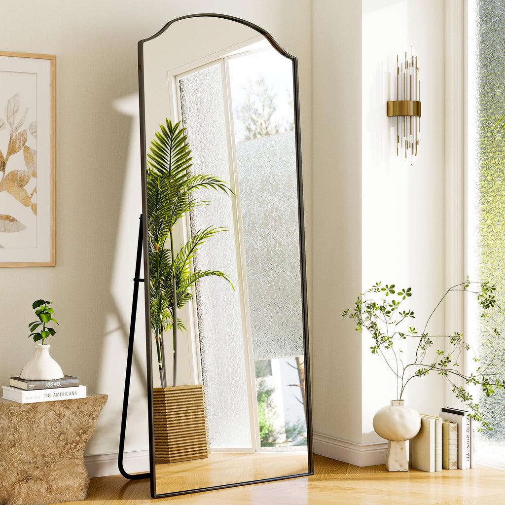 Arched Full Mirror with Unique Scalloped Corner 24 x 65 Black
