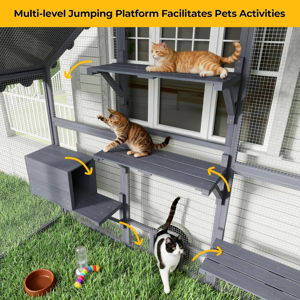 Large Cat Enclosure Catio Outdoor Walk-in Cat House, Grey