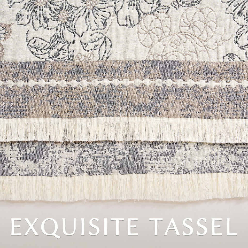 100% Cotton Boho Muslin Throw Blanket with Tassel 60x80 Gray/White