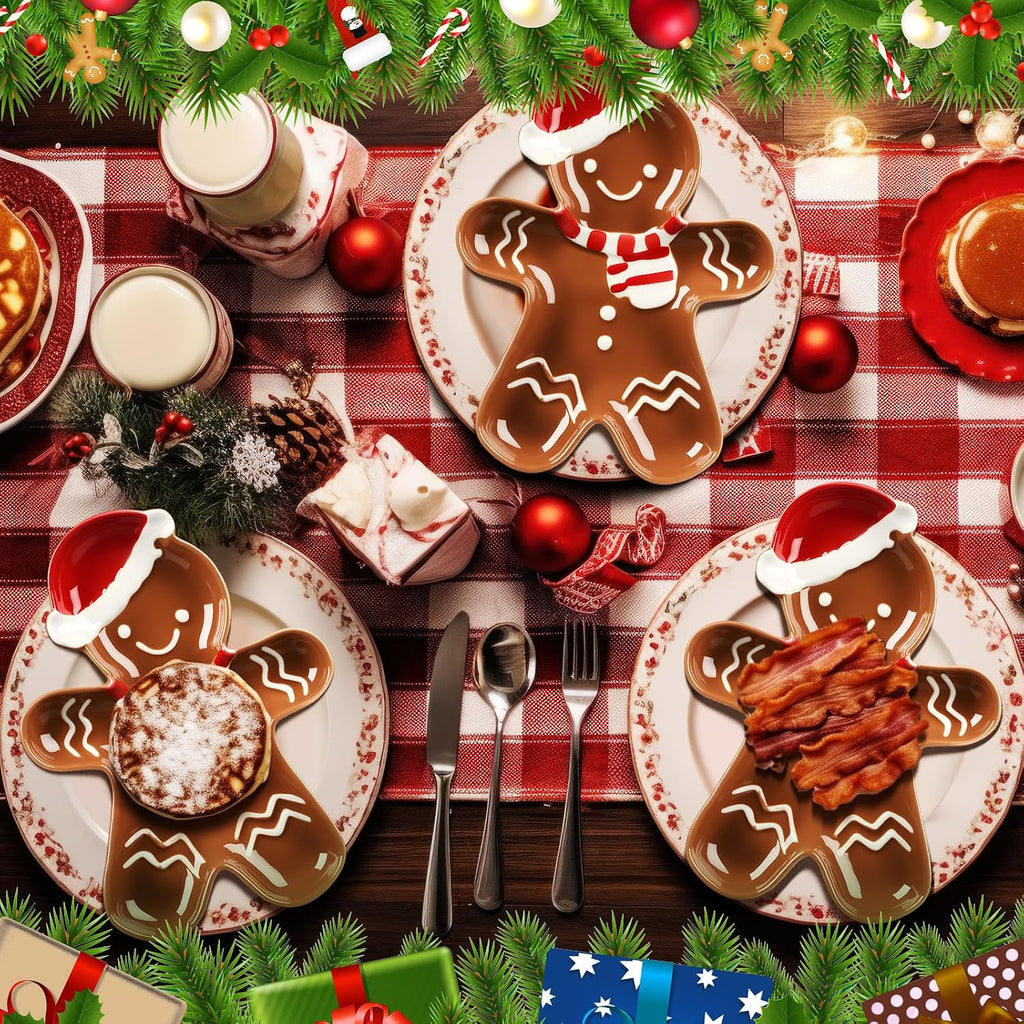 4 Pcs 5.91'' Gingerbread Plates Ceramic Christmas Candy Dishes