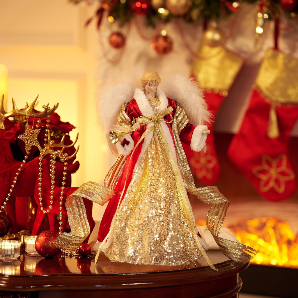 Christmas Ball Ornaments, 60ct Red and Gold Shatterproof Christmas Tree Decorations Set&Lighted Christmas Angel Tree