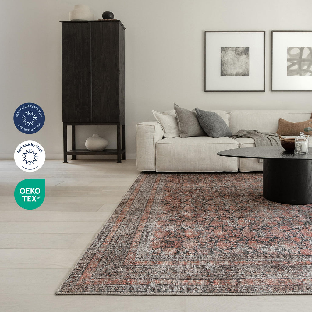 Rustica Terracotta & Black Area Rug - Persian-inspired design