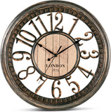 Bernhard Products Large Wall Clock 16 Inch Non Ticking Battery Operated Brown Rustic Farmhouse Vintage Design Stylish