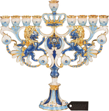 Hand Painted Blue and Ivory Regal Lion Candelabra