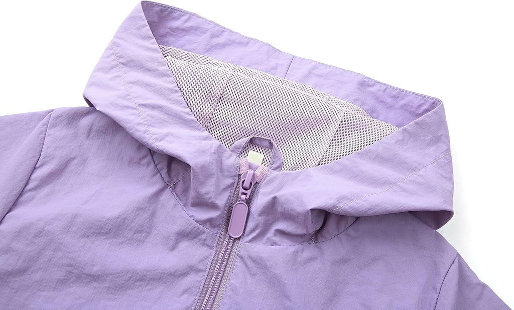 Girls Windbreaker Hooded Jacket Lightweight Packable Rain Coat