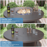 48" Round Propane Fire Pit Table,55000 BTU Auto-Ignitiongas Gas Fire Table with Fire Glass and Lid,Waterproof Cover and Blue Glass Stone for - Image 6