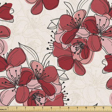 Floral Fabric by The Yard, Japanese Culture Cherry Blossom Coming of The Spring Birth of The Nature, Decorative