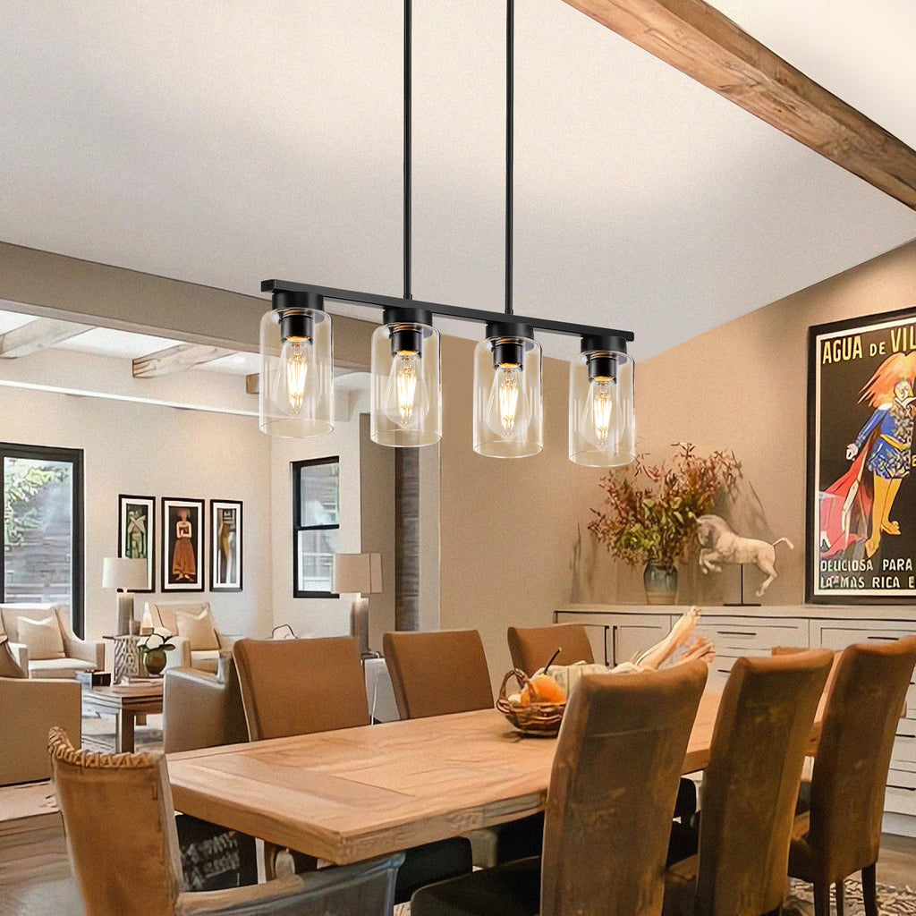 Island Lights,4-Light Black Kitchen Island Lighting Chandeliers Over Table, Modern Dining Room Light Fixture