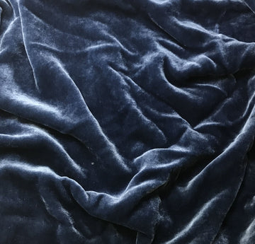 Hand Dyed Silk Velvet Fabric -Fat 1/4 18"x22"- (Dark Evening Blue)