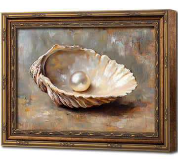 Vintage Gold Framed Oyster Shell Pearl Canvas Wall Art 12x16 Inch