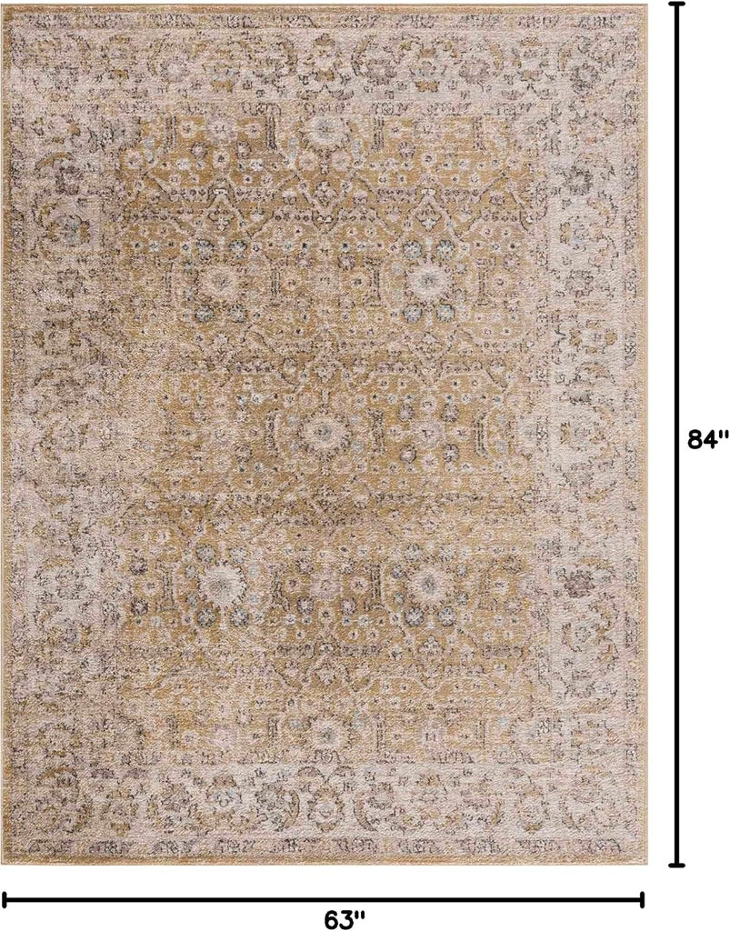 Wagner Living Room, Bedroom Area Rug - Floral Traditional Border Medallion Distressed - Traditional Oriental