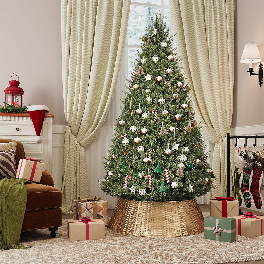 Gold Christmas Tree Collar, 33 Inch Woven Xmas Tree Skirt