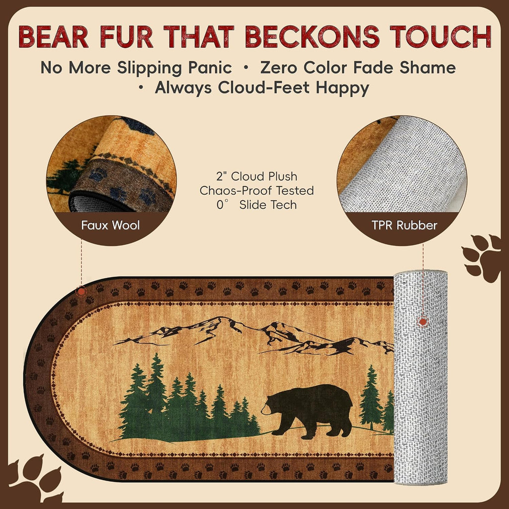 Bear Runner Rug 2x6 Oval, Rustic Cab Rug, Washable Non Slip