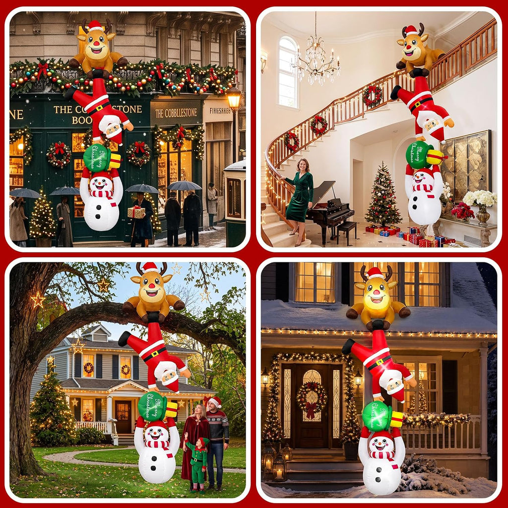 12FT Hanging Christmas Inflatable Outdoor Decorations Funny Santa & Snowman