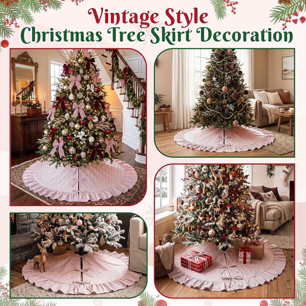 Christmas Tree Skirt Large, 72 Inch Red Pinstripe Ruffle