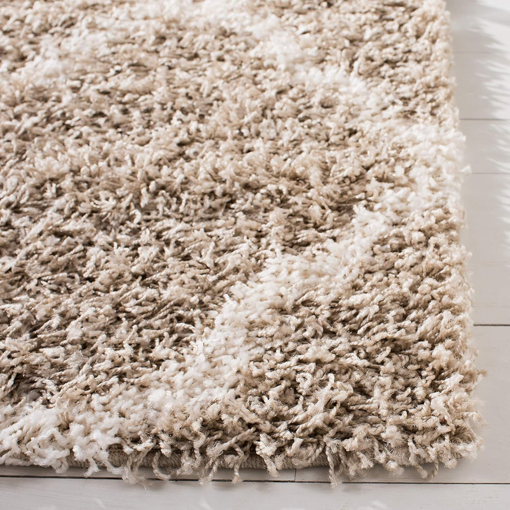 Dallas Shag Collection Area Rug - 4' Square, Beige & Ivory, Trellis Design, Non-Shedding & Easy Care, 1.5-inch Thick