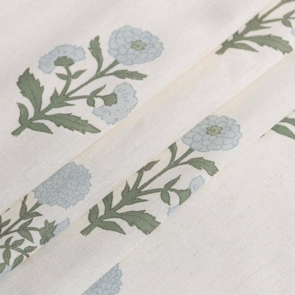 Floral Pinch Pleated Linen Curtains 96 Inch Long 2 Panel Set, Blue Green Grand Millenial Coastal Farmhouse Light