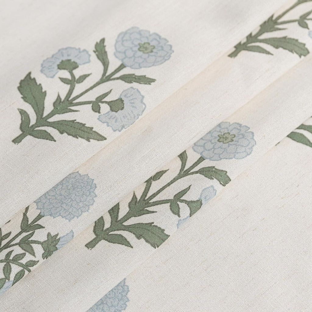 Floral Pinch Pleated Linen Curtains 96 Inch Long 2 Panel Set, Blue Green Grand Millenial Coastal Farmhouse Light