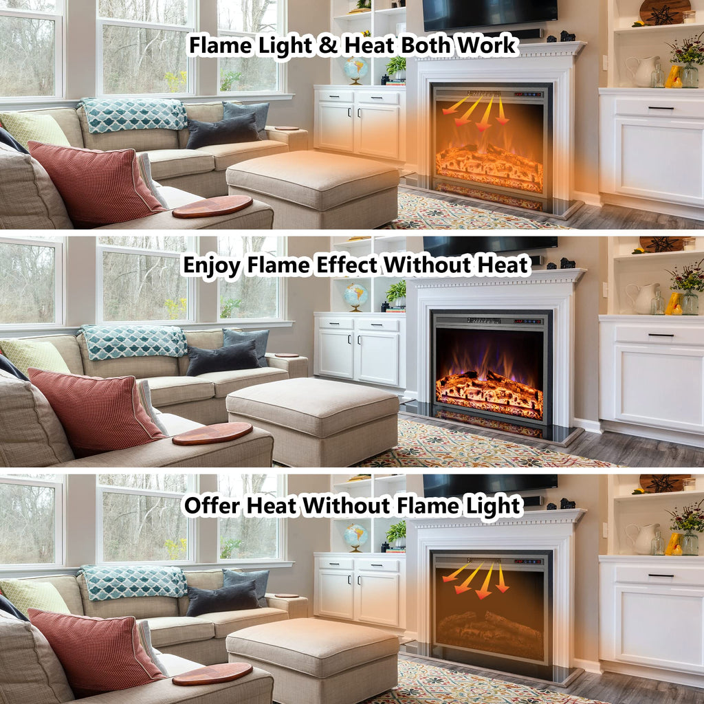Electric Fireplace, 30" Electric Fireplace Inserts, Recessed Fireplace Heater with Remote Control, Adjustable Flame