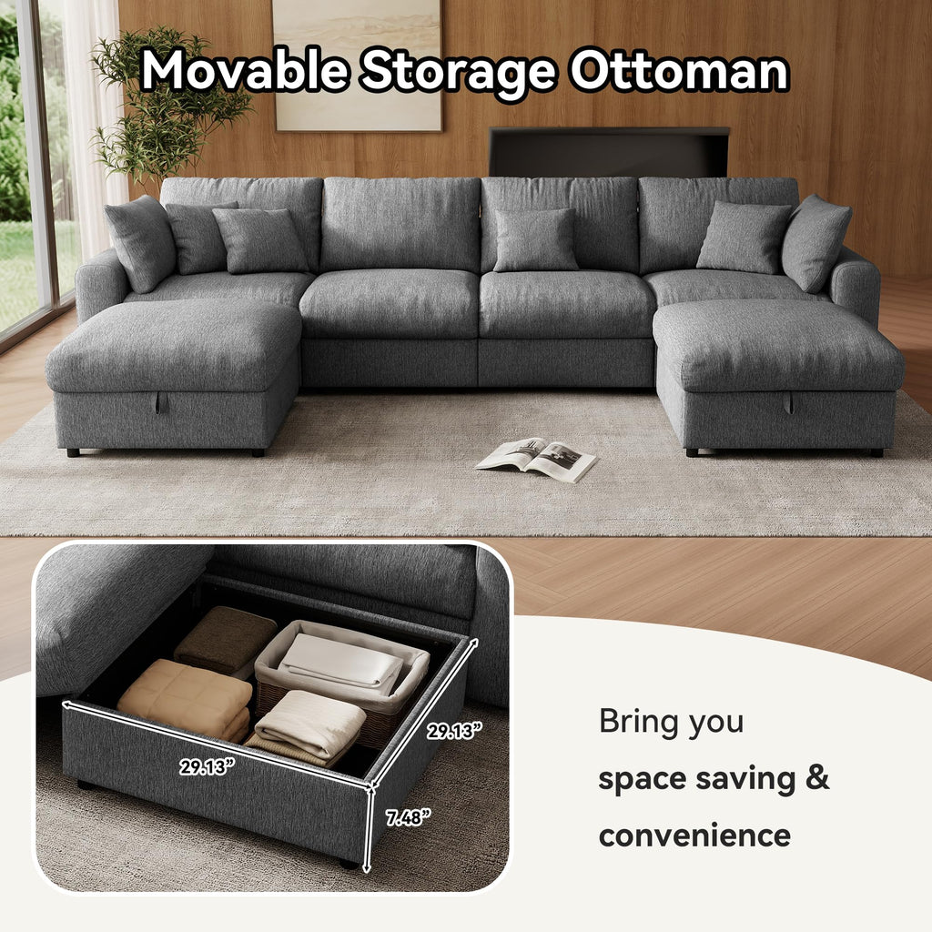 140" Oversized Cloud Sectional Couches, Modern Modular Sectional Sofa with Deep Seat, Convertible U Shape Couch with