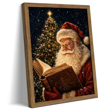 Framed Vintage Santa Reading Wall Art, Santa Claus Wall Decor Painting, Christmas Holiday Canvas Print Picture Poster