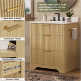 30" Freestanding Bathroom Vanity with Ceramic Sink - Vanity Cabinet with 2 Drawers & Flip-Down Storage