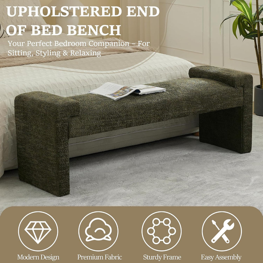 58.7" End of Bed Bench Upholstered Modern Bedroom Bench , Easy Assembly, Footrest Ottoman Accent Window Bench with