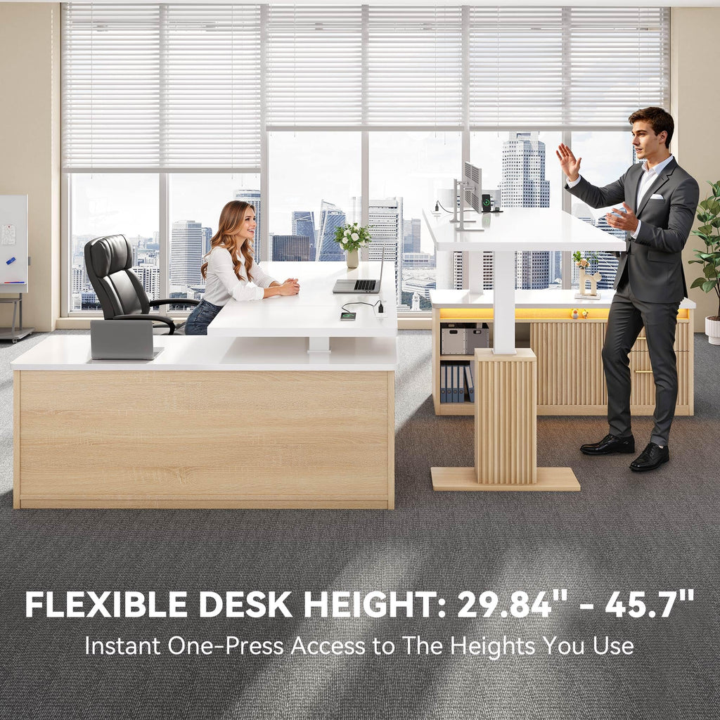 L Shaped Standing Desk with Power Outlets & LED Lights