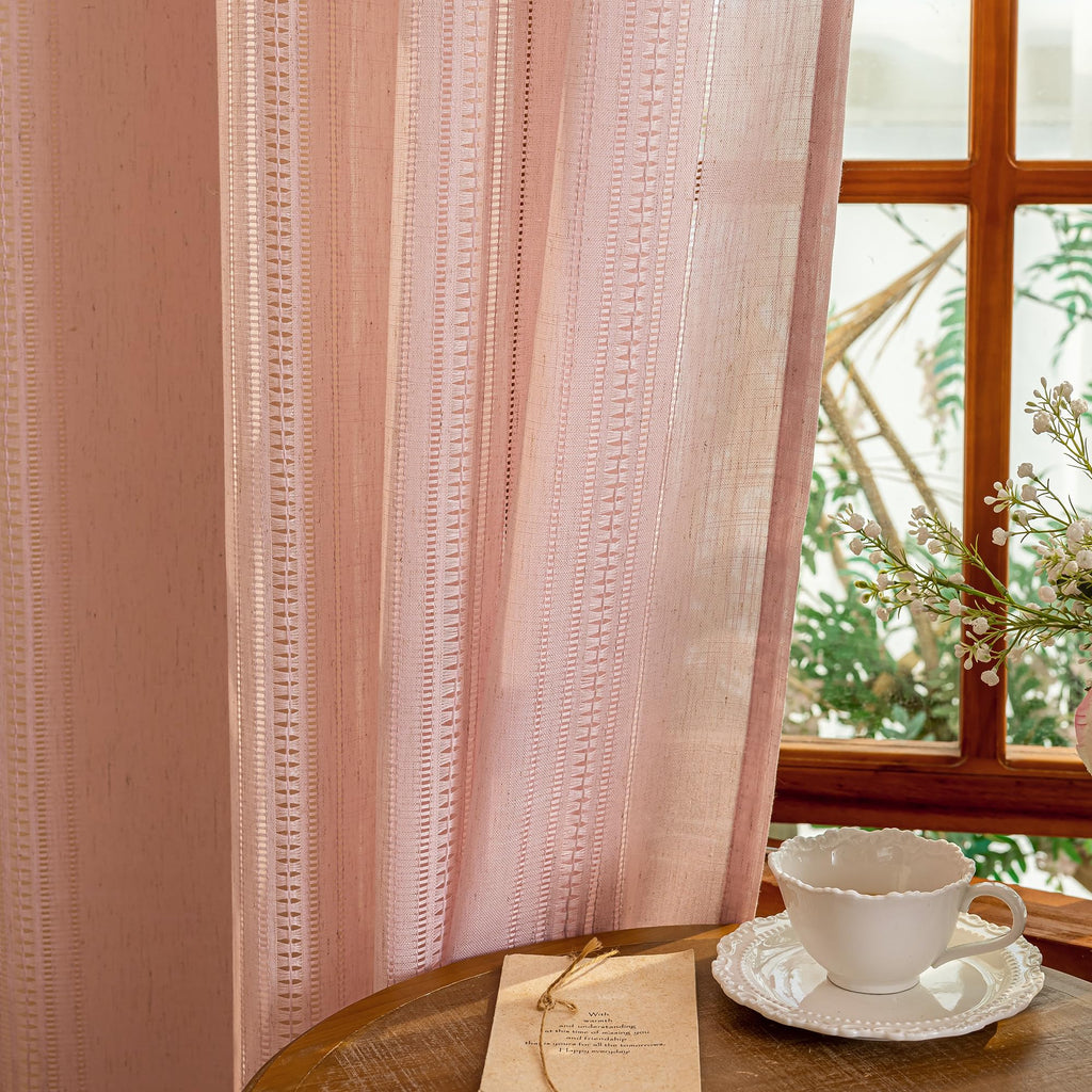 Pink Curtains Semi Sheer Boho Curtain Light Filtering Short Window Treatment Privacy Protect Hollowed-Out Drapes