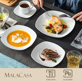30 Piece Porcelain Dinnerware Set, Grey White Dish Set for 6, Square Ceramic Dishware Sets