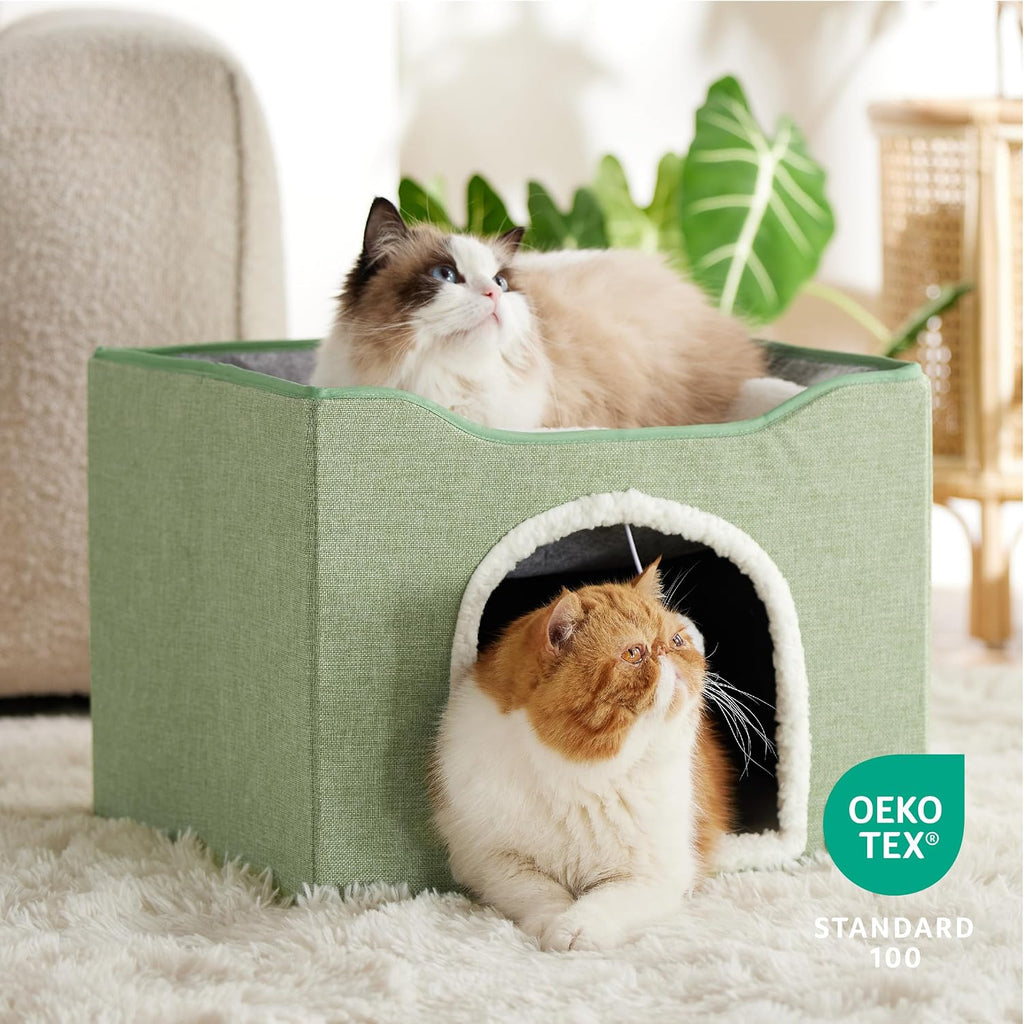 Cat House Bed for Indoor Cats with Fluffy Ball and Scratch Pad