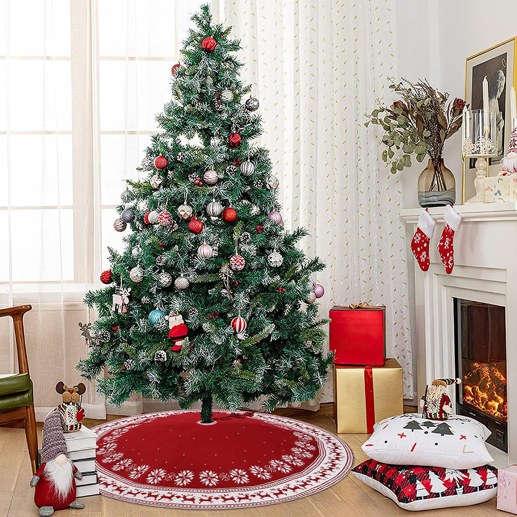 Christmas Tree Skirt Rustic Knit Christmas Tree Mat 36In Red