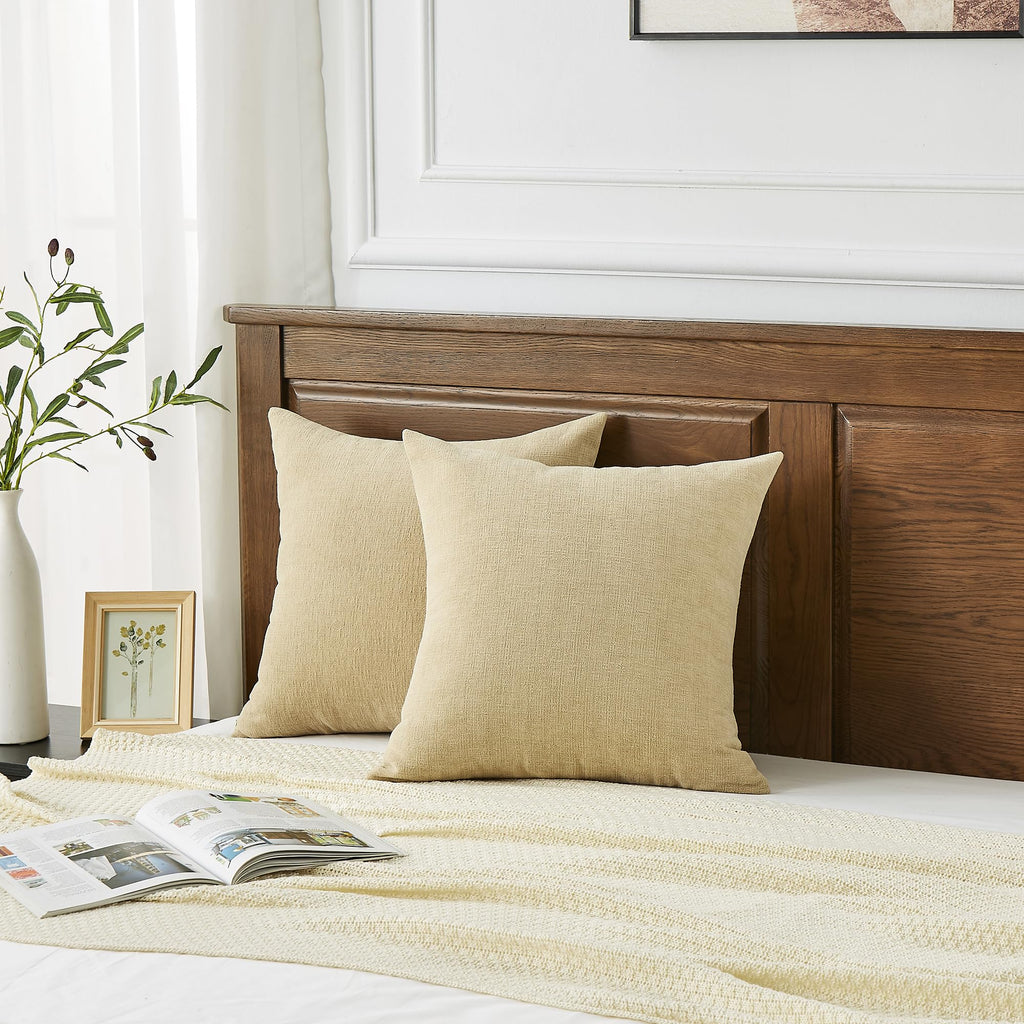 Khaki Chenille Throw Pillow Covers 24x24 Set of 2 for Couch
