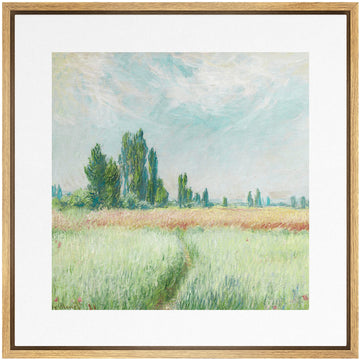 Framed Canvas Print Wall Art Wheat Field by Claude Monet Nature Wilderness Oil Painting Impressionism Rustic Scenic