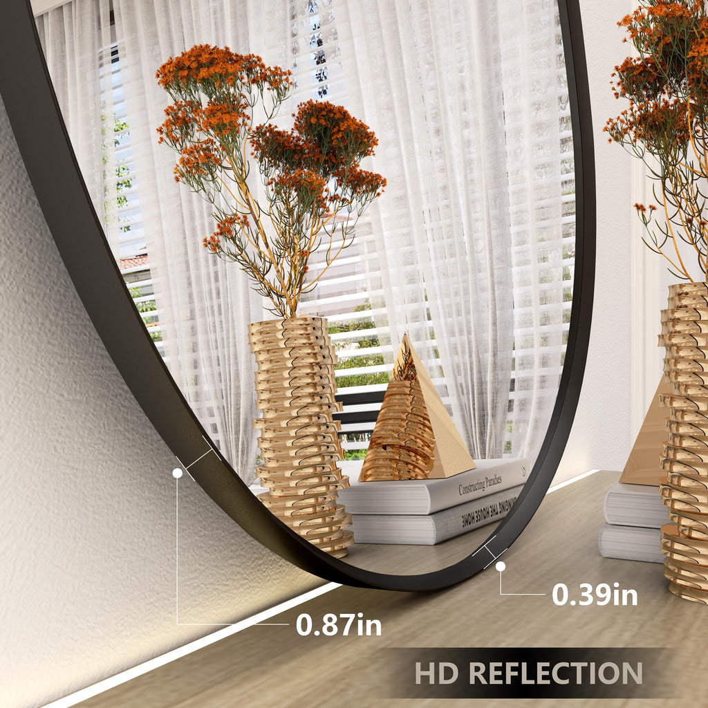 48x27 Black Irregular Mirror, Matte Asymmetrical Bathroom Mirror