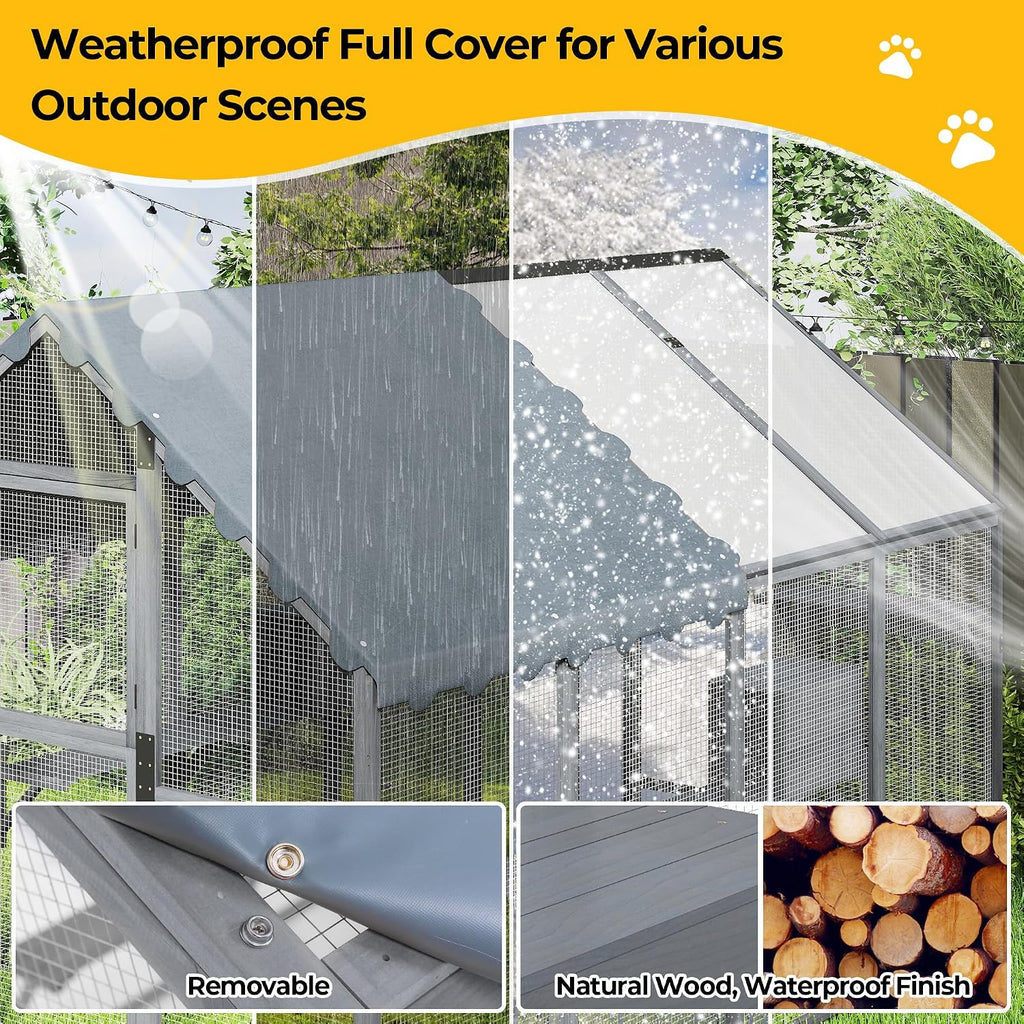 110" Catio Outdoor Cat Enclosure with Full Waterproof Roof