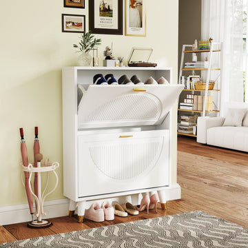 White Shoe Storage Cabinet: 24" Ultra Thin Small Shoe Cabinet