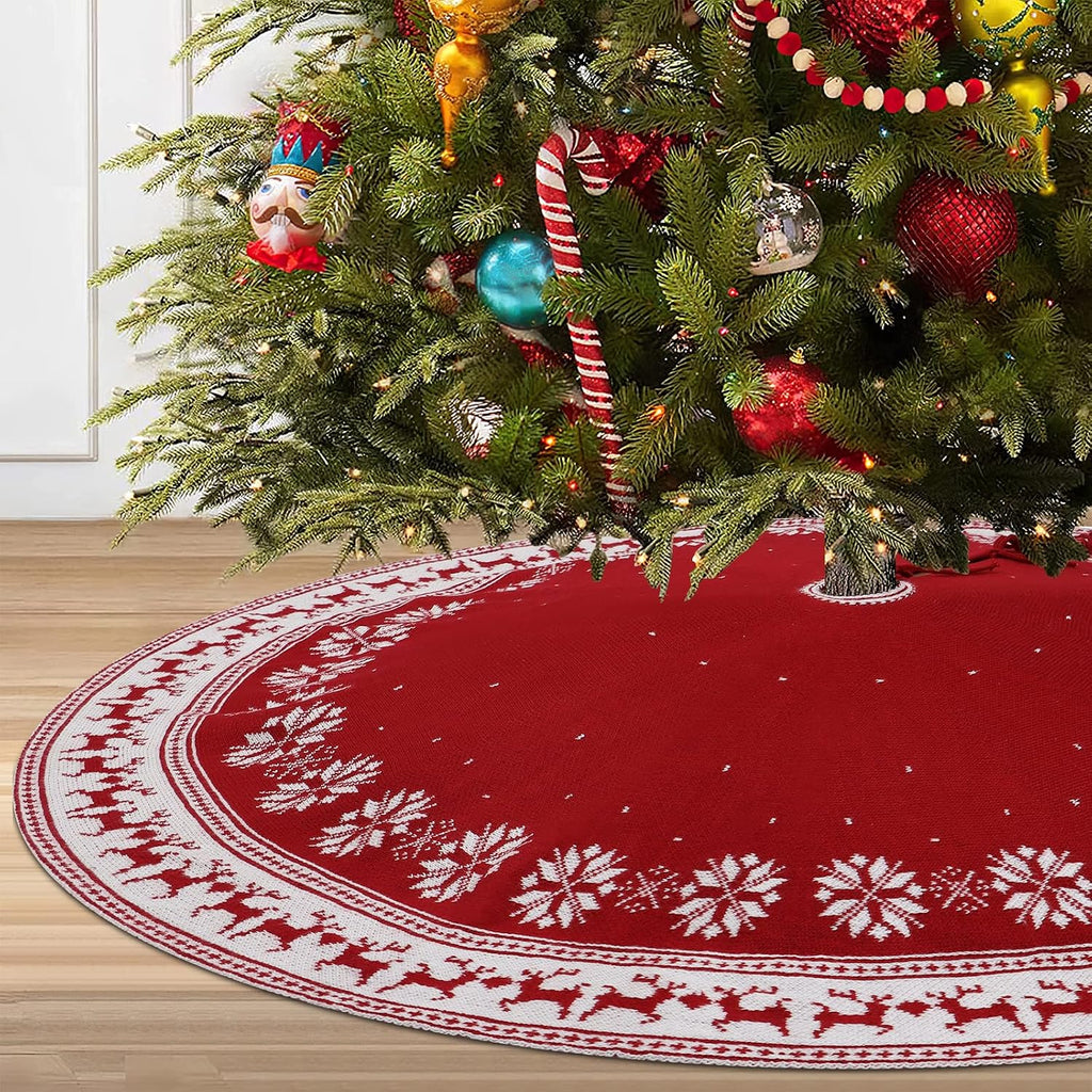 Christmas Tree Skirt Rustic Knit Christmas Tree Mat 36In Red
