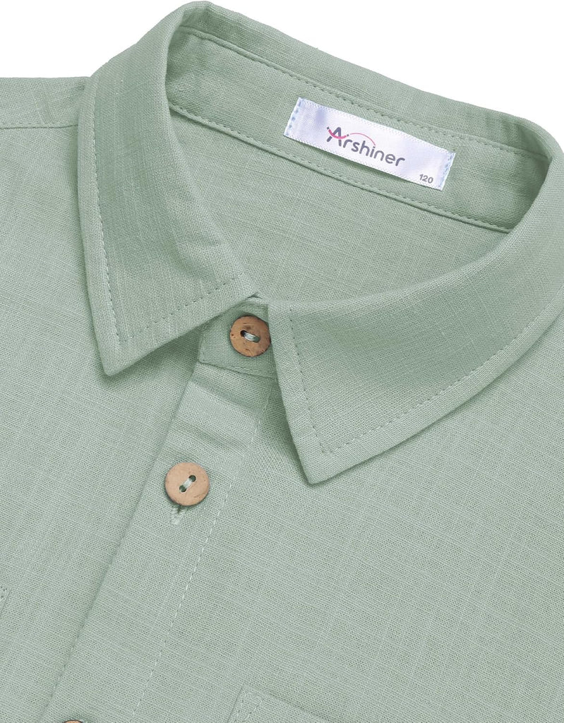 Boys Chambray Button Down Shirt Cotton Short Sleeve Shirt