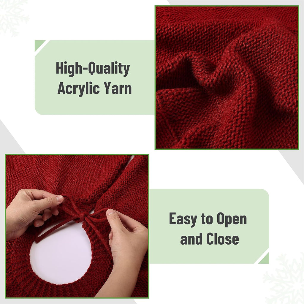 Christmas Tree Skirt, 36", Red Knitted Christmas Skirt Tree