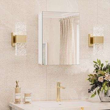 14 x 18 White Medicine Cabinet, Aluminum Mirror Medicine Cabinet Wall Mounted or Recessed with Stepless Adjustable