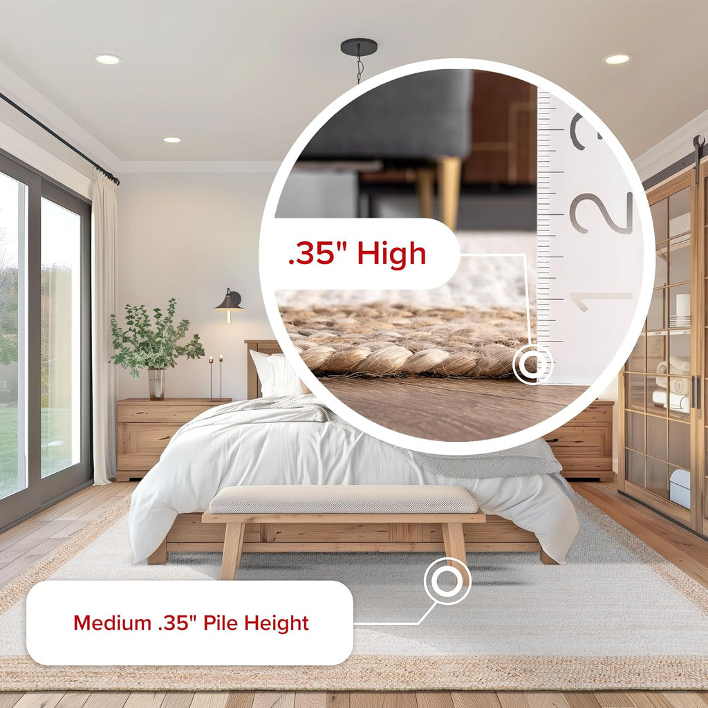 Eleonora White/Natural, 4' x 6' Oval, Bordered, Jute, Soft and Textured, High Traffic, Stain Resistant, Easy Clean