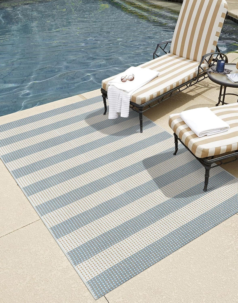 Coastal Outdoor Patio Rug Washable Striped Front Porch Mat