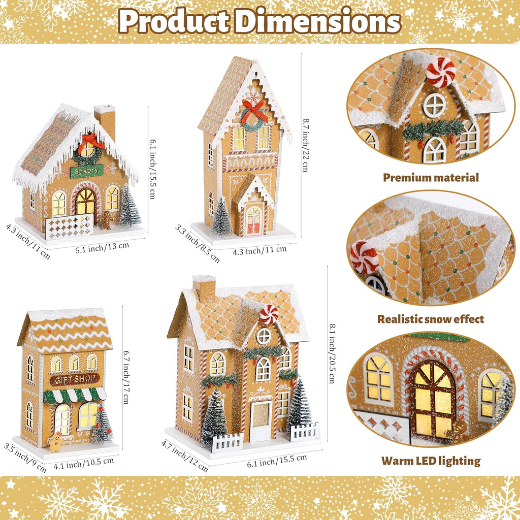 Xmas Gingerbreads House with LED Light, Paper Christmas Village Set