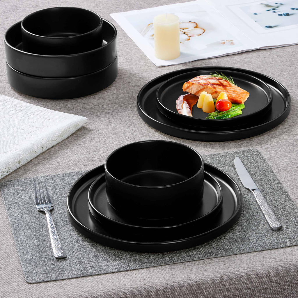 Dinnerware Sets with Pasta Bowls for 4, 16 Piece Dinner Salad Plates and Cereal Serving Bowls, Stoneware Dishes